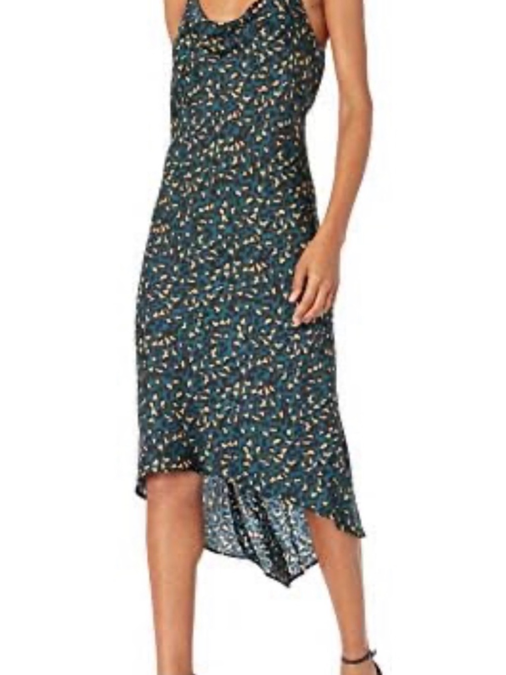 NWT BCBGeneration Teal Leopard Halter Midi Dress Asymmetrical Hem L